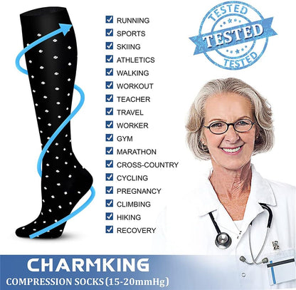 CHARMKING Compression Socks for Women & Men Circulation (8 Pairs) 15-20 mmHg Best Calf Socks Support for Athletic Cycling - Colors A