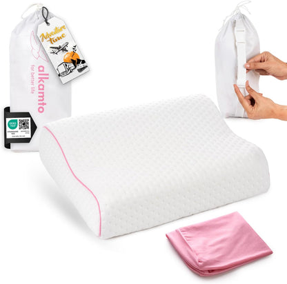 Travel & Camping Comfortable Memory Foam Pillow – Easy to Carry Portable Bag – Temperature Regulating Pillow Case