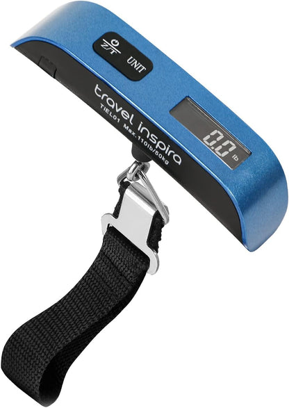 travel inspira Luggage Scale, Portable Digital Hanging Baggage Scale for Travel, Suitcase Weight Scale with Rubber Paint, 110 Pounds, Battery Included