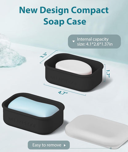 Quatish Compact Leakproof Travel Soap Case, Silicone Soap Box with Draining Layer, Enhanced Soap Container, Suitable for Camping, Gym, Bathroom, Outdoor Essentials, Green