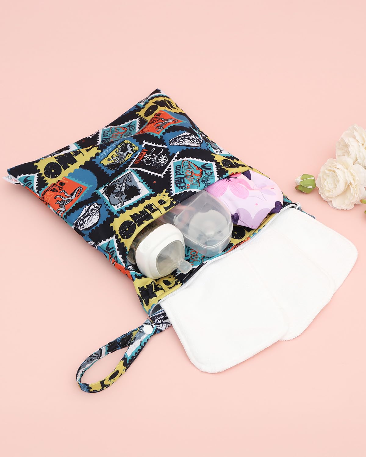 ALVA ALVABABY 3pcs Baby Cloth Diaper Wet/Dry Bags|Waterproof Reusable with Two Pockets|Travel, Beach, Pool, Daycare, Soiled Baby Items,Yoga,Gym Bag for Swimsuits or Wet Clothes 3L-ZM09 - Colors B