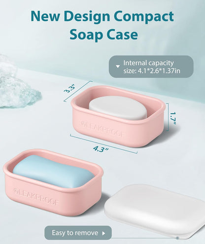 Quatish Compact Leakproof Travel Soap Case, Silicone Soap Box with Draining Layer, Enhanced Soap Container, Suitable for Camping, Gym, Bathroom, Outdoor Essentials, Green
