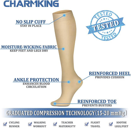 CHARMKING Compression Socks for Women & Men Circulation (8 Pairs) 15-20 mmHg Best Calf Socks Support for Athletic Cycling - Colors B