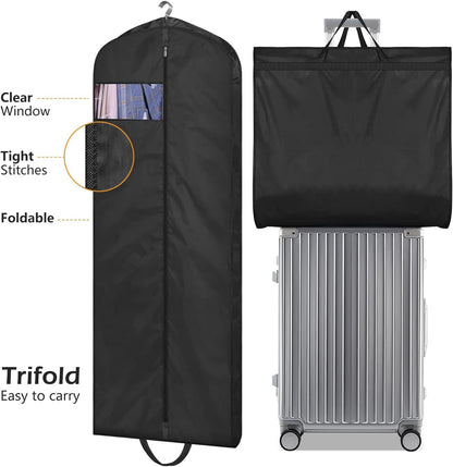 MISSLO 65" Long Garment Bags for Travel Dress Bags for Hanging Clothes 2 Packs Wedding Dress Cover Waterproof Clothes Protector for Closet Storage for Gowns, Tuxedos, Coats, Black