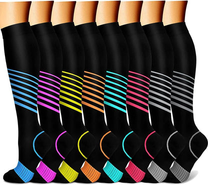 CHARMKING Compression Socks for Women & Men Circulation (8 Pairs) 15-20 mmHg Best Calf Socks Support for Athletic Cycling - Colors A