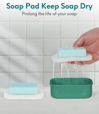 Quatish Compact Leakproof Travel Soap Case, Silicone Soap Box with Draining Layer, Enhanced Soap Container, Suitable for Camping, Gym, Bathroom, Outdoor Essentials, Green