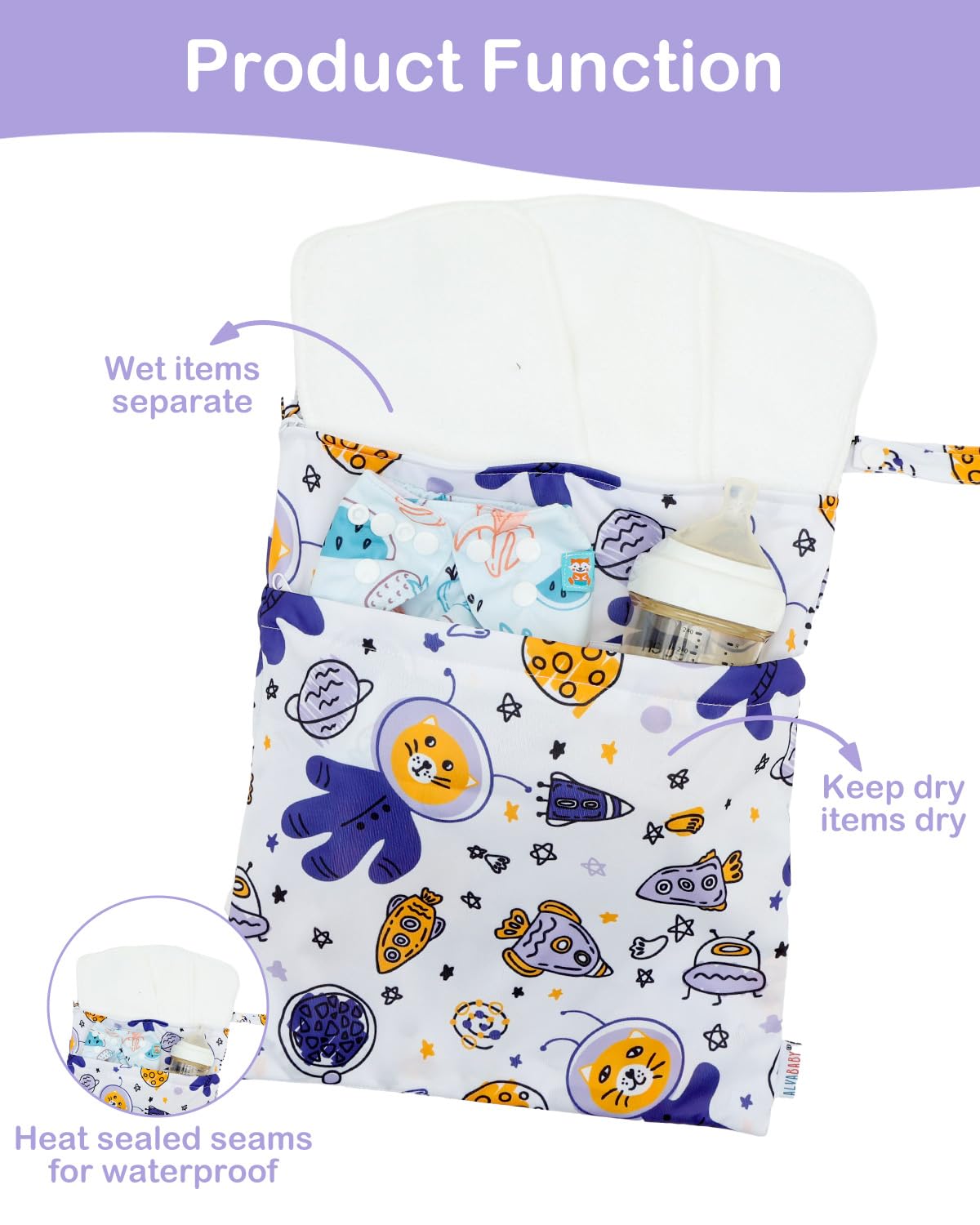 ALVABABY 2pcs Superior Waterproof Wet Dry Bags,Reusable with Two Zippered Pockets, Baby Cloth Diaper Wet Bags,Travel,Beach,Pool,Daycare,Soiled Baby Items,Yoga Gym Bag,Wet bag for Swimsuit