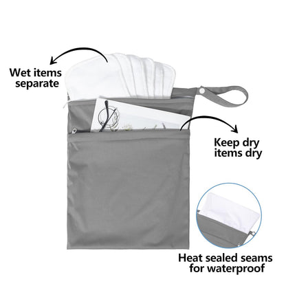 ALVABABY 2pcs Superior Waterproof Wet Dry Bags,Reusable with Two Zippered Pockets, Baby Cloth Diaper Wet Bags,Travel,Beach,Pool,Daycare,Soiled Baby Items,Yoga Gym Bag,Wet bag for Swimsuit