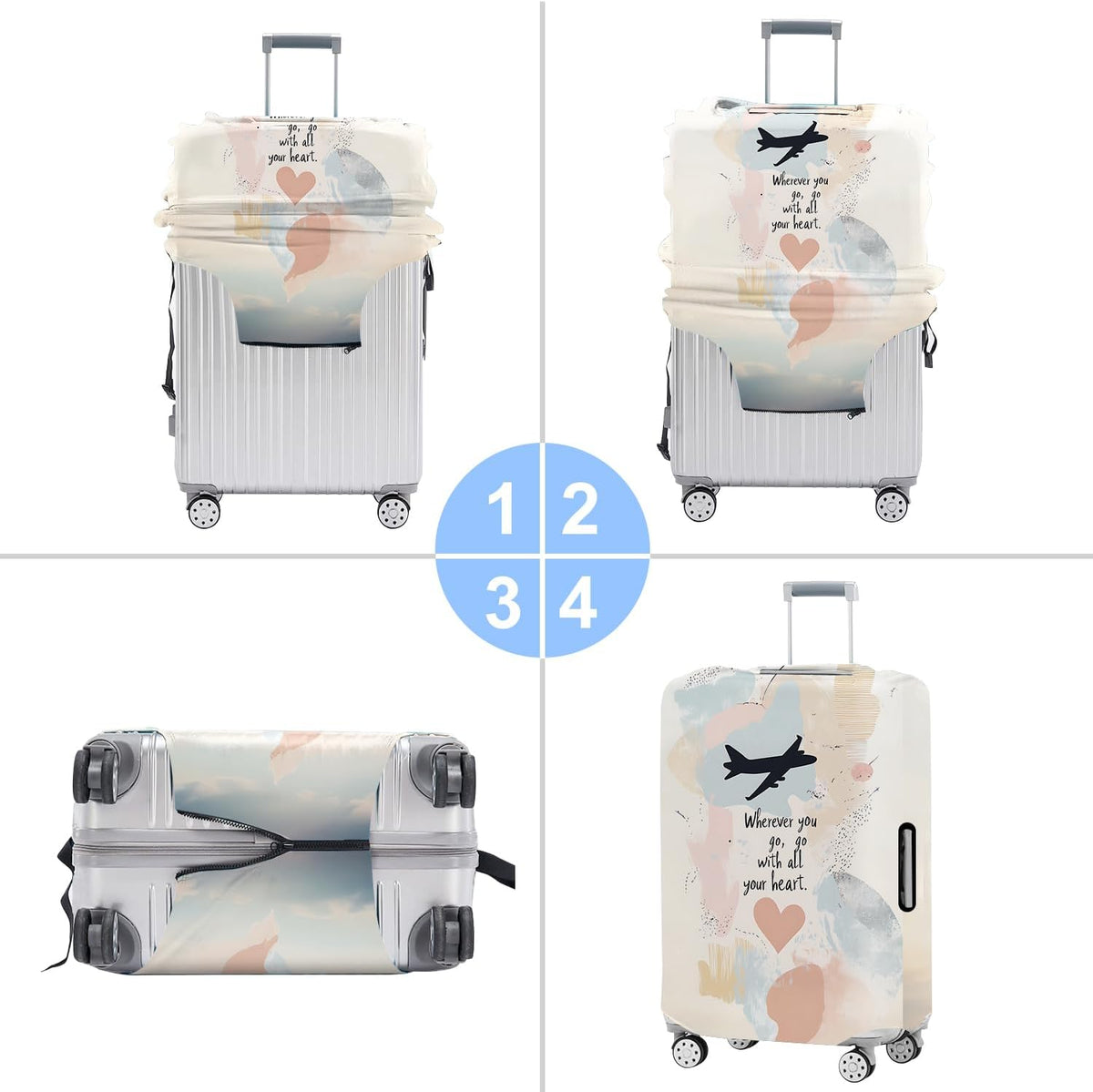 All Over Daisy Print Luggage Cover – Blue Suitcase Protector with White Floral Pattern, Washable Stretch Travel Case for 32-34 Inch Luggage,XL