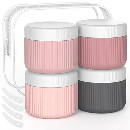 ME.FAN Travel Containers for Toiletries, TSA Approved 1.5 oz Silicone Cream Jars, Leak-proof Journey Containers, Trip Accessories with Lid for Cosmetic Face Hand 4 Pack White Lid - Morandi