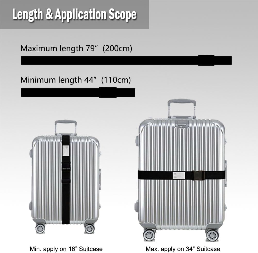 Ultra Long Heavy Duty Luggage Straps for Suitcases/Uprights/Duffels/Bags, 79" Adjustable Travel Packing Belts for Cargo Safety, Sturdy Baggage Strap Belts Multi-Pack