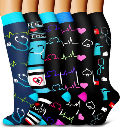 6 Pack Copper Compression Socks for Women and Men Circulation-Best Support for Medical,Running,Nursing,Athletic - Colors B