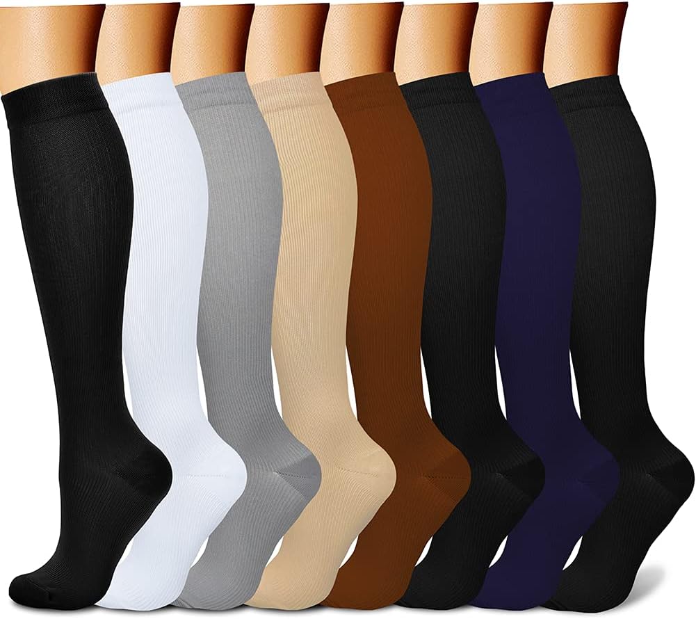 CHARMKING Compression Socks for Women & Men Circulation (8 Pairs) 15-20 mmHg Best Calf Socks Support for Athletic Cycling - Colors B