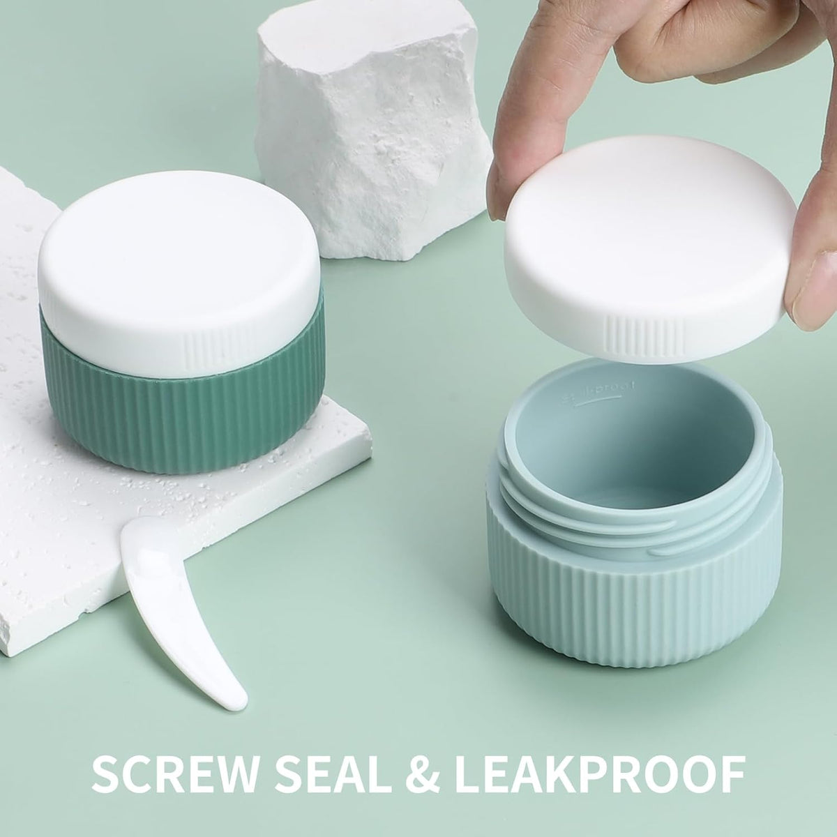 ME.FAN Travel Containers for Toiletries, TSA Approved 1.5 oz Silicone Cream Jars, Leak-proof Journey Containers, Trip Accessories with Lid for Cosmetic Face Hand 4 Pack White Lid - Morandi