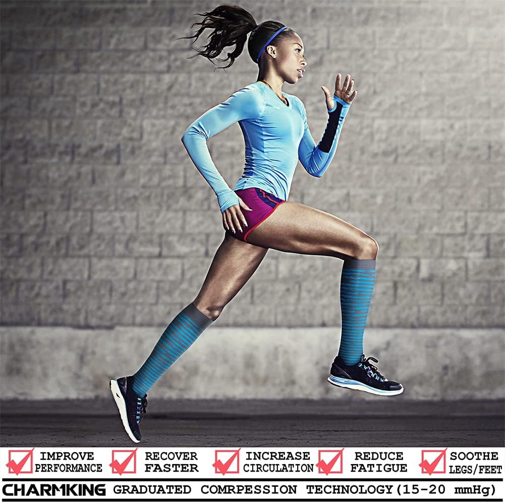 CHARMKING Compression Socks for Women & Men Circulation (3 Pairs) 15-20 mmHg is Best Support for Athletic Running Cycling