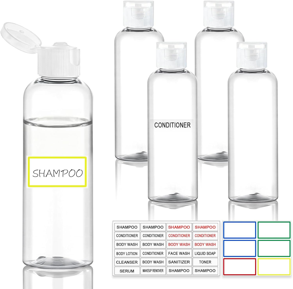 5 Pack 3.4 oz Travel Bottles for Toiletries, TSA Approved Leak Proof Refillable Travel Size Containers, Clear Plastic Shampoo Bottles for Lotion Conditioner