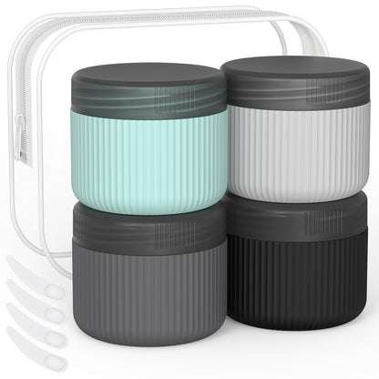ME.FAN Travel Containers for Toiletries, TSA Approved 1.5 oz Silicone Cream Jars, Leak-proof Journey Containers, Trip Accessories with Lid for Cosmetic Face Hand 4 Pack White Lid - Morandi