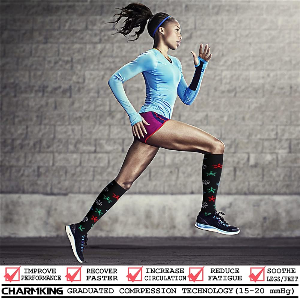 CHARMKING Compression Socks for Women & Men Circulation (8 Pairs) 15-20 mmHg Best Calf Socks Support for Athletic Cycling - Colors B
