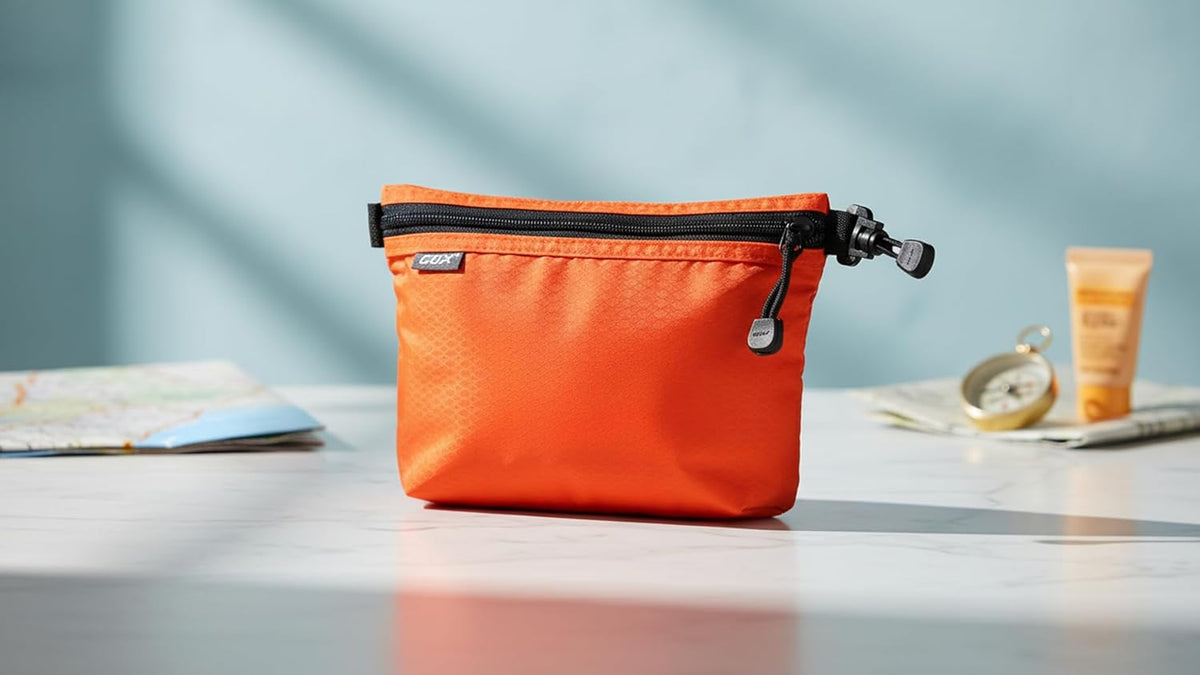 GOX Travel Toiletry Bag, Carry On Small Zipper Pouch, Cosmetic Kit Makeup, Digital Bag, Water Repellent Nylon (Orange)