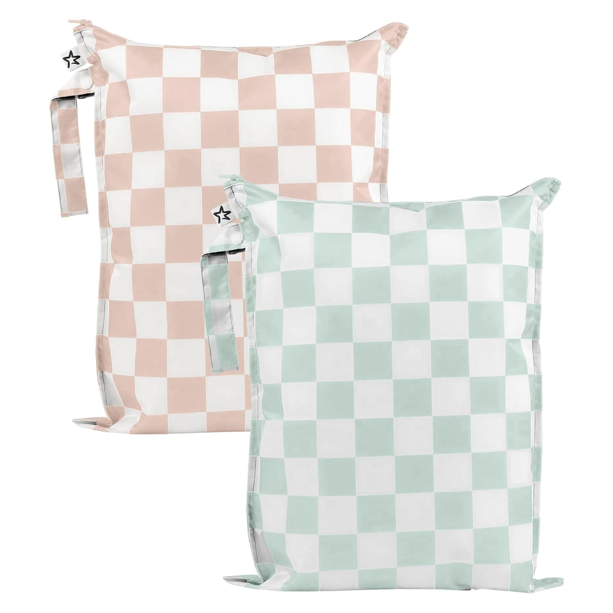 Tiny Twinkle Mess Proof Wet Bags | Reusable Waterproof Wet Bags for Swimsuits | Baby Clothes | Travel & Diaper Bag (Pink, Brown Checkers) - Colors B