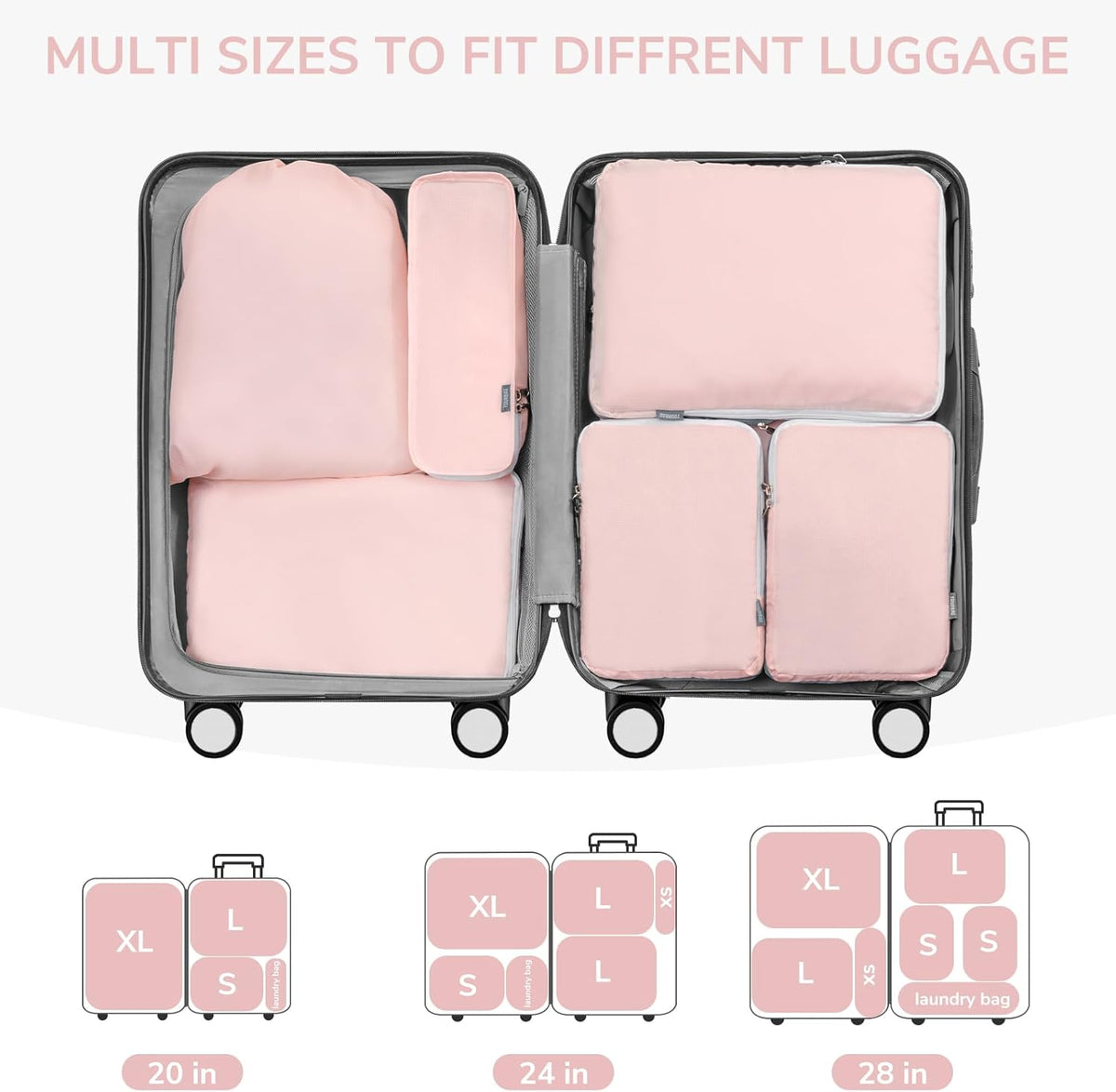CherryNow Compression Packing Cubes, 7 Set Packing Cubes Compression, Travel Essentials, Travel Organizer for Shoes, Clothing, Grey