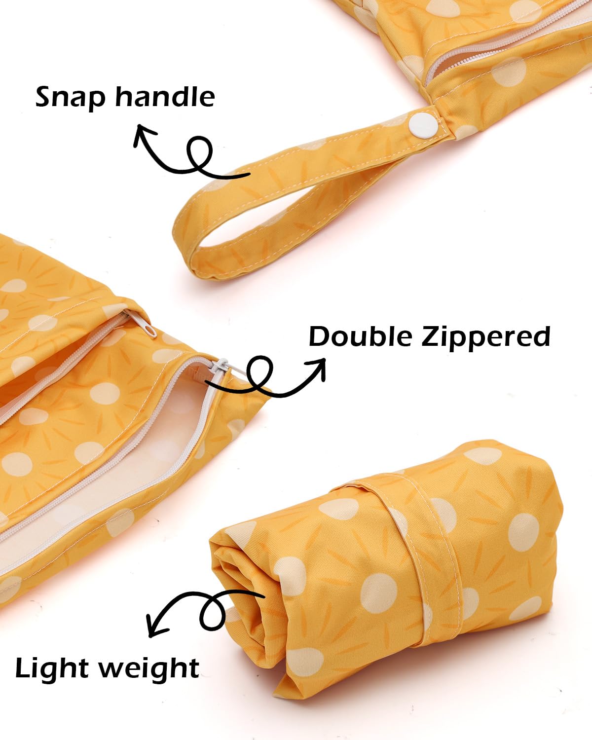 ALVA ALVABABY 3pcs Baby Cloth Diaper Wet/Dry Bags|Waterproof Reusable with Two Pockets|Travel, Beach, Pool, Daycare, Soiled Baby Items,Yoga,Gym Bag for Swimsuits or Wet Clothes 3L-ZM09 - Colors B
