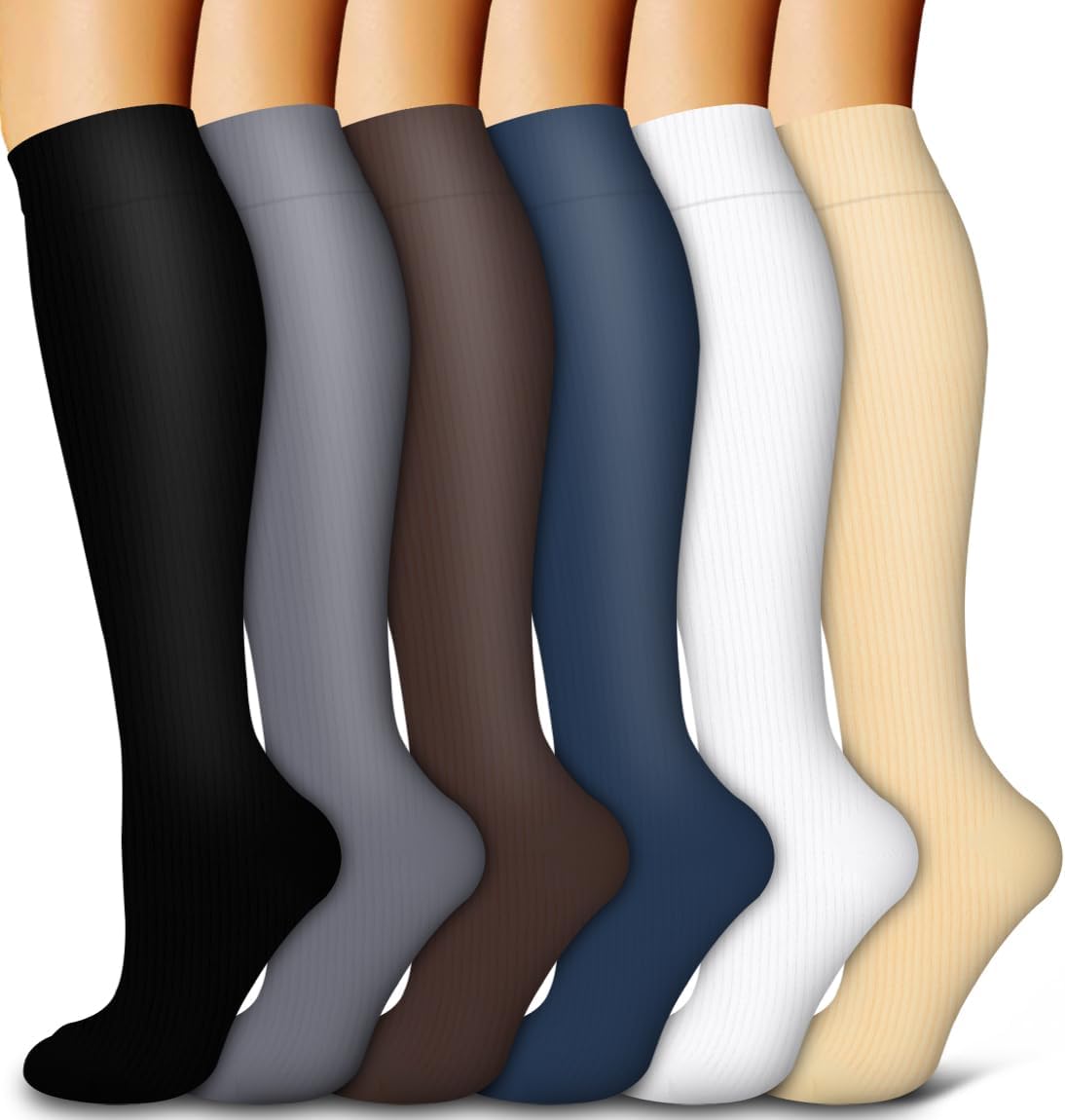 6 Pack Copper Compression Socks for Women and Men Circulation-Best Support for Medical,Running,Nursing,Athletic - Colors B