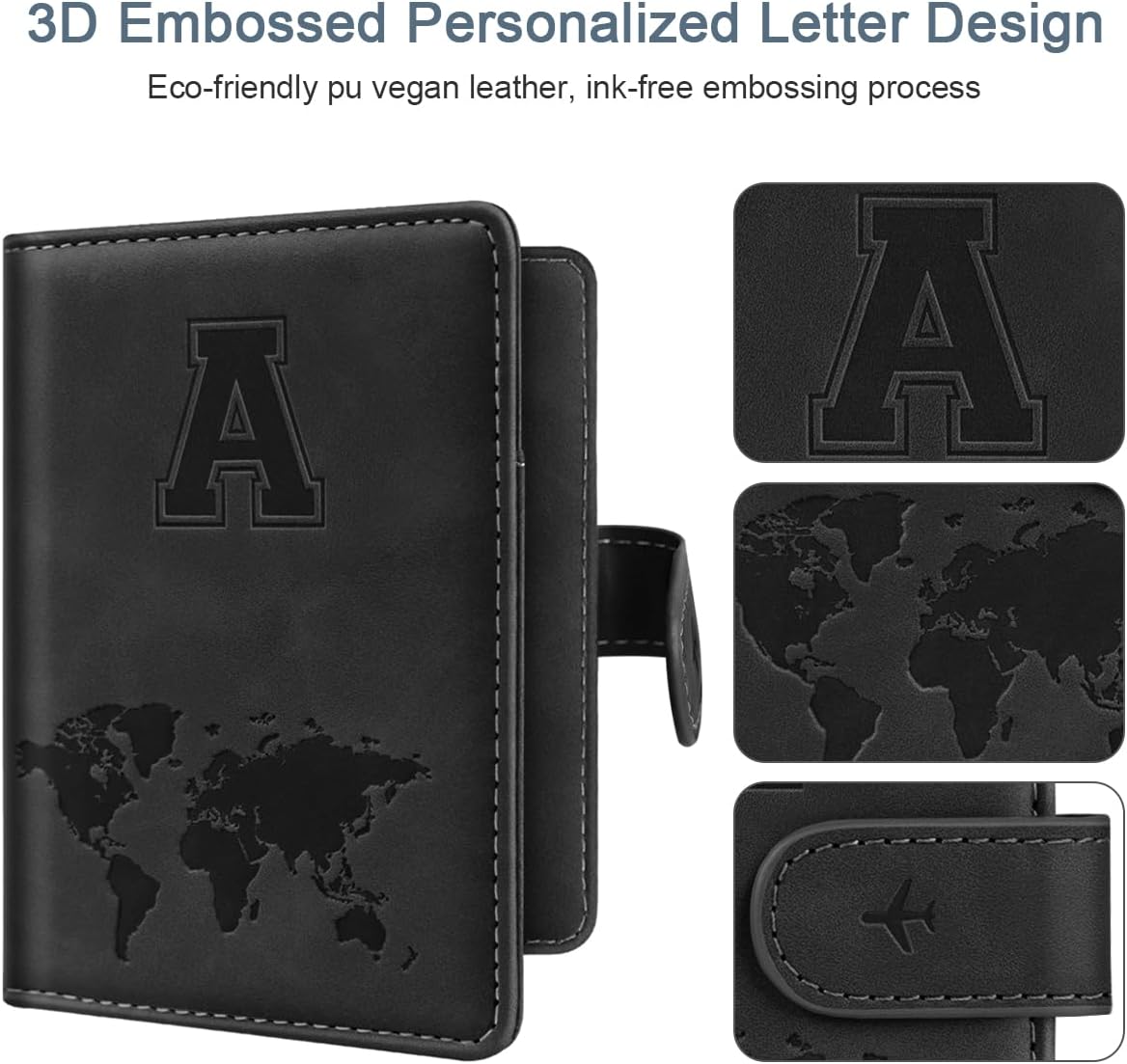 Passport Holder Cover Initail Letter A-Z Travel Wallet 3D Embossed Design RFID Blocking Card Holder Personalized Gift Passport Cover Wallet, Passport Book Holders for Women and Girls, Pink-A