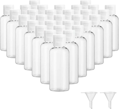 Dabacc 30 Pcs 2 oz Clear Plastic Empty Bottles with Flip Cap for Travel Size Liquids