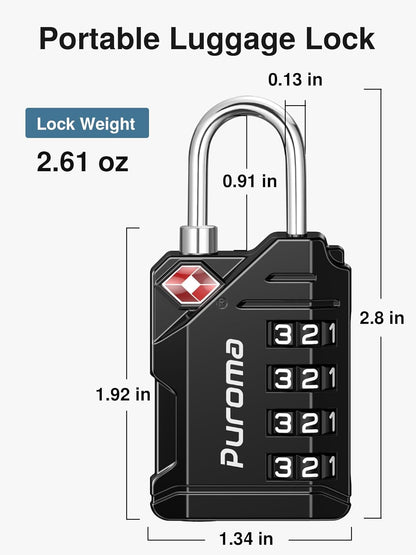 Puroma TSA Approved Luggage Locks, 2 Pack 4 Digit Resettable Travel Combination Code Lock with Zinc Alloy Body for Suitcase, Backpack, Laptop Bag, Gym Locker, Toolbox (Orange)
