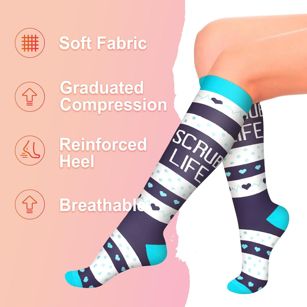 4 Pairs Compression Socks for Women Circulation-Best Support for Nurses,Running,Athletic,Travel