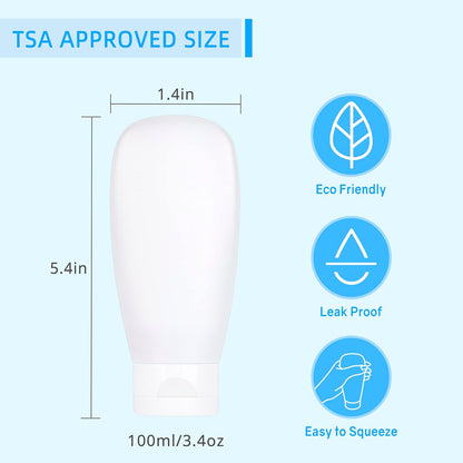TSA Approved Travel Bottles Set for Toiletries Travel Size Containers Kit 4 Pack Portable Leak Proof Refillable Squeeze Cosmetic Airplane Essential Shampoo Hair Conditioner Body Lotion Bath Shower Gel