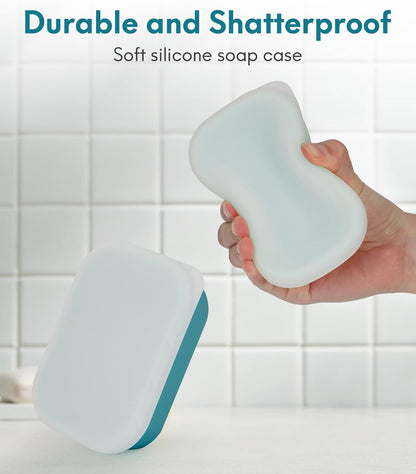 Quatish Compact Leakproof Travel Soap Case, Silicone Soap Box with Draining Layer, Enhanced Soap Container, Suitable for Camping, Gym, Bathroom, Outdoor Essentials, Green