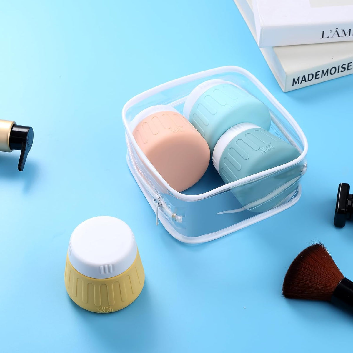 Gemice 4 OZ/120ML Travel Size Containers for Toiletries, Leak-Proof Silicone Slime Jars with Lids, BPA Free Small Round Cosmetic Slime Container for Lotion, Cream, Ointments, Travel Storage (4 Pack)