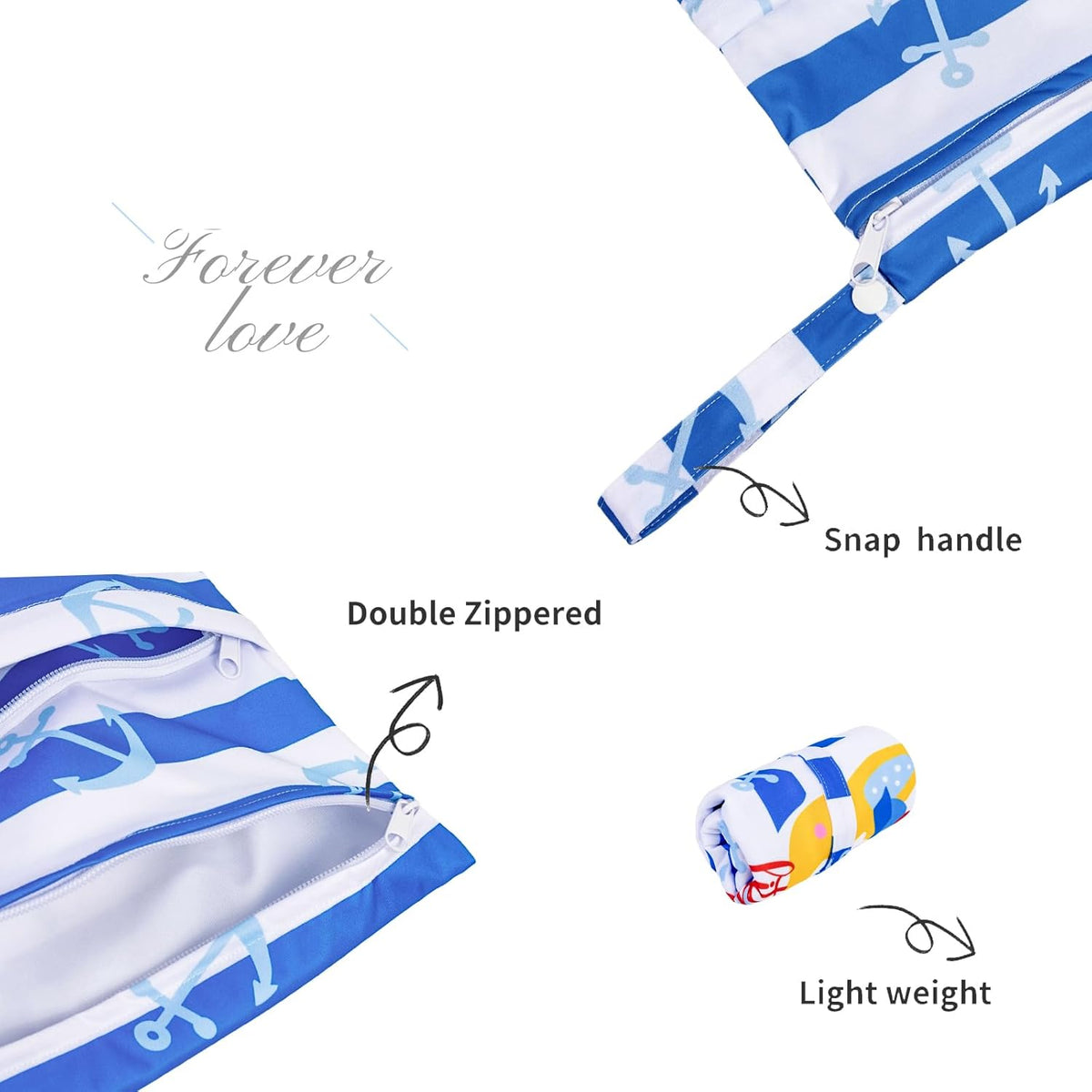 ALVABABY 2pcs Superior Waterproof Wet Dry Bags,Reusable with Two Zippered Pockets, Baby Cloth Diaper Wet Bags,Travel,Beach,Pool,Daycare,Soiled Baby Items,Yoga Gym Bag,Wet bag for Swimsuit