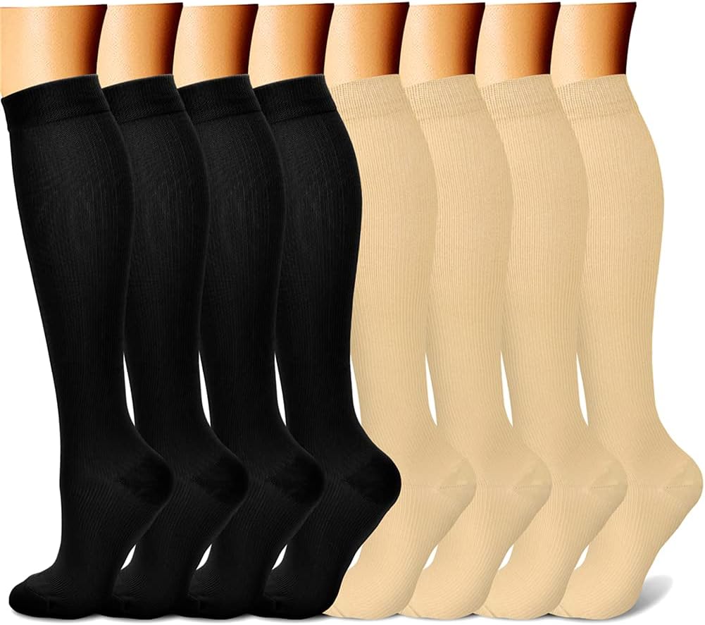 CHARMKING Compression Socks for Women & Men Circulation (8 Pairs) 15-20 mmHg Best Calf Socks Support for Athletic Cycling - Colors A