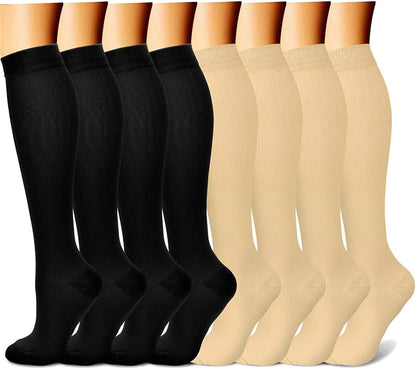 CHARMKING Compression Socks for Women & Men Circulation (8 Pairs) 15-20 mmHg Best Calf Socks Support for Athletic Cycling - Colors A