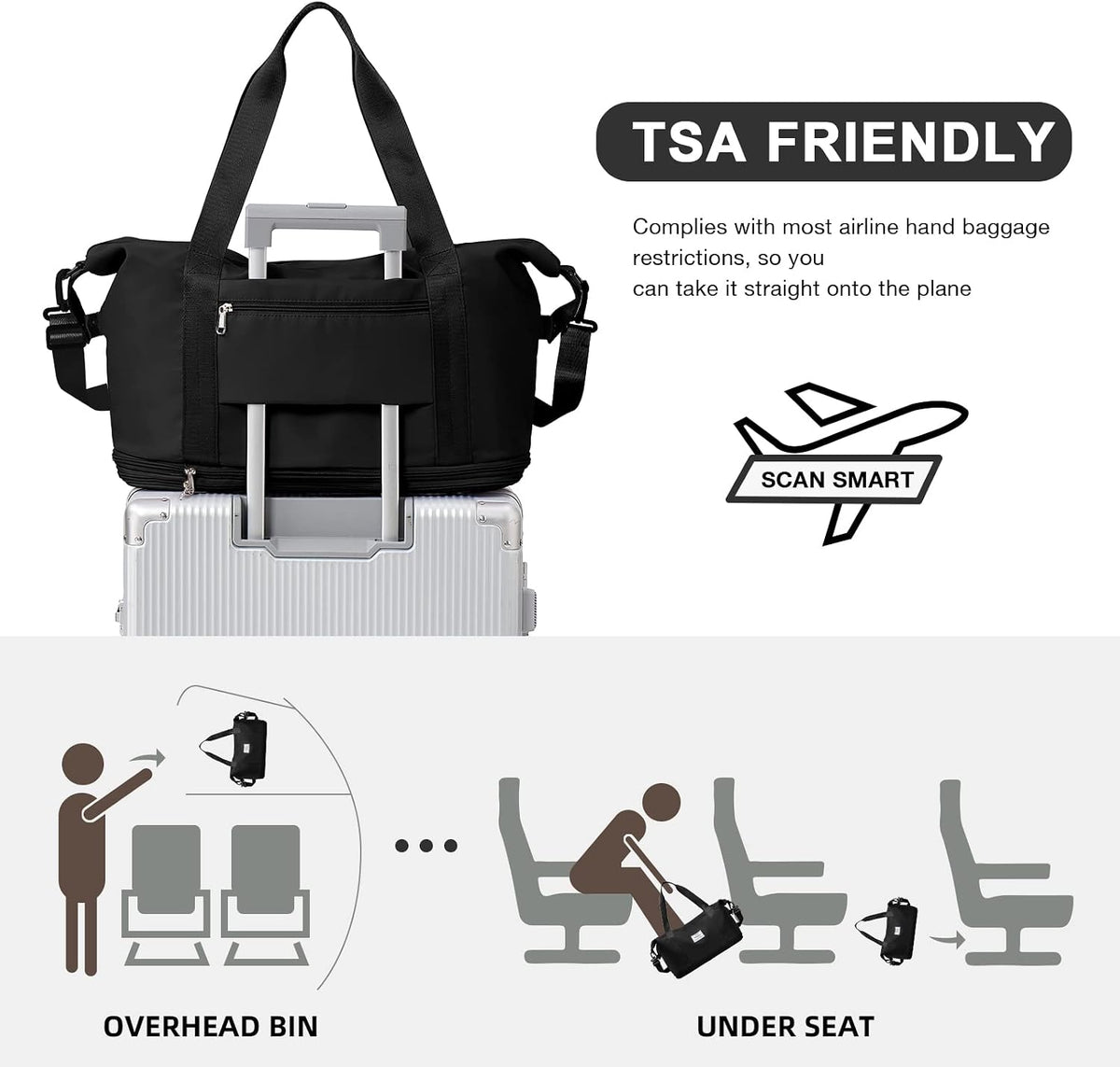 Travel Duffel Bag, Sports Tote Gym Bag, Shoulder Weekender Overnight Bag for Women - Colors B