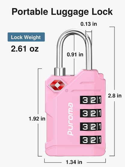 Puroma TSA Approved Luggage Locks, 2 Pack 4 Digit Resettable Travel Combination Code Lock with Zinc Alloy Body for Suitcase, Backpack, Laptop Bag, Gym Locker, Toolbox (Orange)