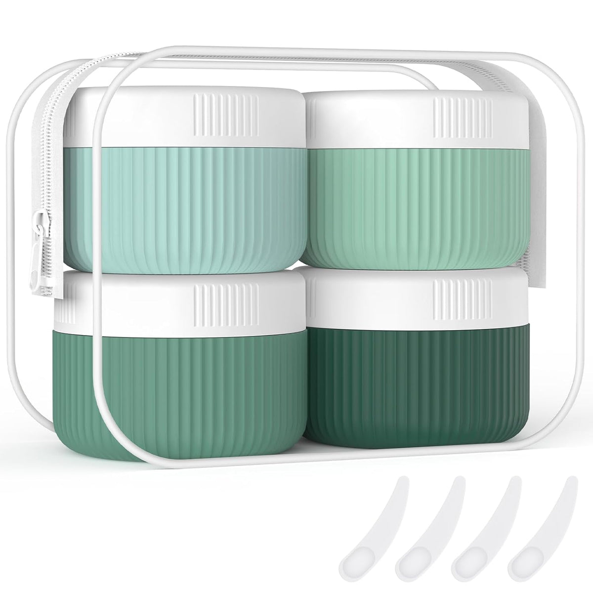 ME.FAN Travel Containers for Toiletries, TSA Approved 1.5 oz Silicone Cream Jars, Leak-proof Journey Containers, Trip Accessories with Lid for Cosmetic Face Hand 4 Pack White Lid - Morandi