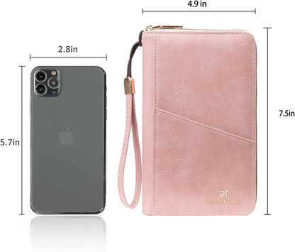 Family Passport Holder for Travel Women and Men RFID Passport Holder with Zipper Passport Case Passport cover Passport Wallet Travel Essentials and Accessories(Family,Pink)