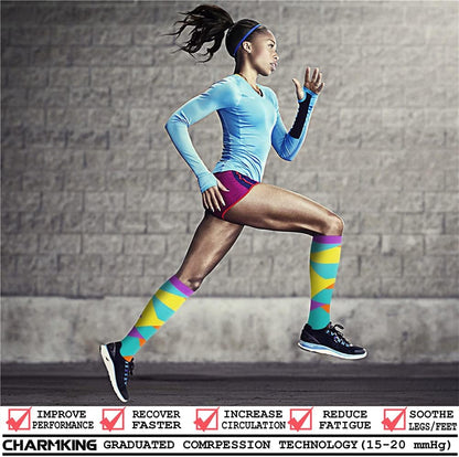 CHARMKING Compression Socks for Women & Men Circulation (8 Pairs) 15-20 mmHg Best Calf Socks Support for Athletic Cycling - Colors A