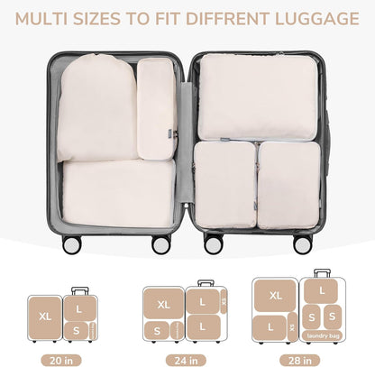 CherryNow Compression Packing Cubes, 7 Set Packing Cubes Compression, Travel Essentials, Travel Organizer for Shoes, Clothing, Grey