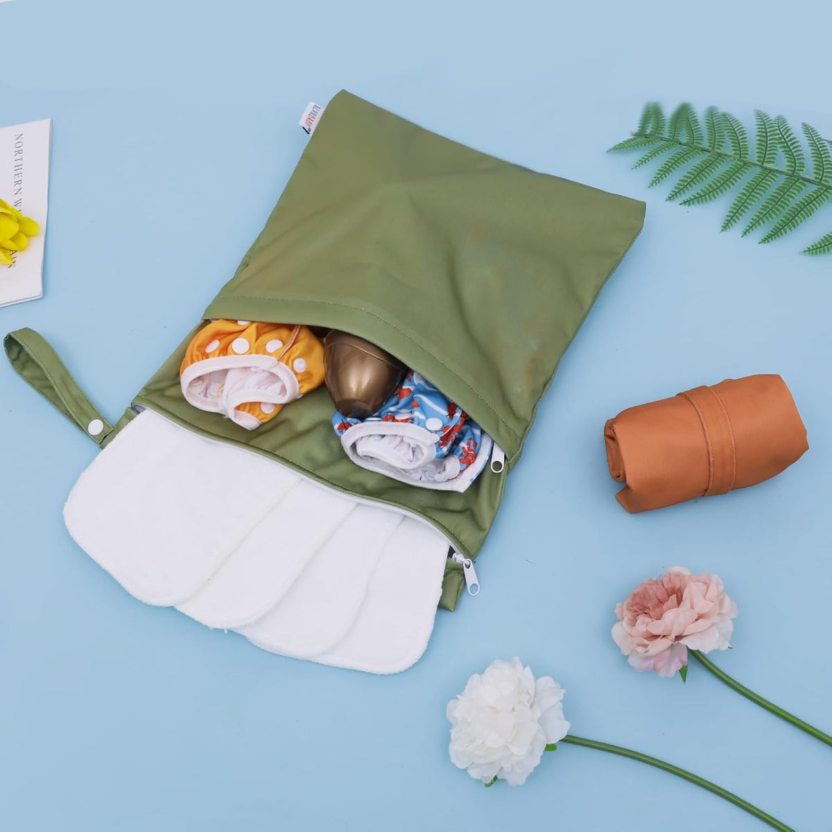 ALVA ALVABABY 3pcs Baby Cloth Diaper Wet/Dry Bags|Waterproof Reusable with Two Pockets|Travel, Beach, Pool, Daycare, Soiled Baby Items,Yoga,Gym Bag for Swimsuits or Wet Clothes 3L-ZM09 - Colors B