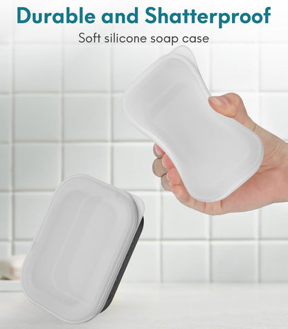 Quatish Compact Leakproof Travel Soap Case, Silicone Soap Box with Draining Layer, Enhanced Soap Container, Suitable for Camping, Gym, Bathroom, Outdoor Essentials, Green