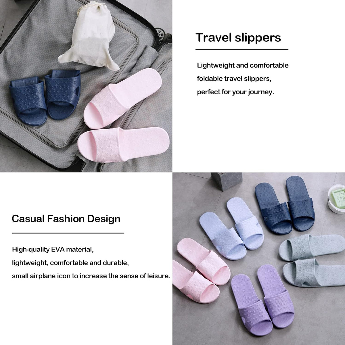 Travel Slippers for Women and Men, Portable Foldable Slippers with Cotton Storage Bag, Soft Comfy Non-Slip Quick Dry House Bathroom Shower Shoes Spa Gym Swimming Beach Sandals