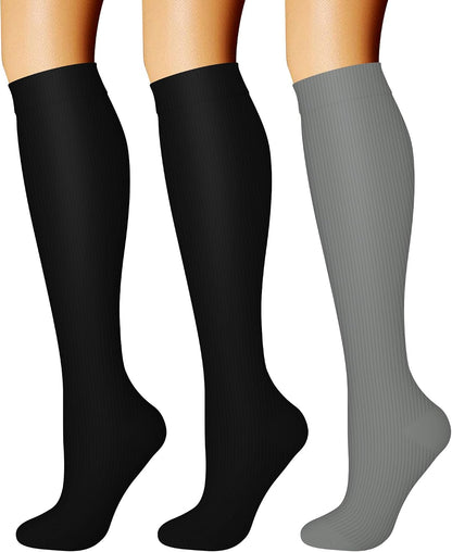 CHARMKING Compression Socks for Women & Men Circulation (3 Pairs) 15-20 mmHg is Best Support for Athletic Running Cycling