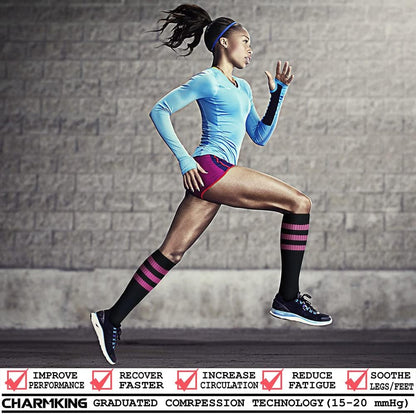 CHARMKING Compression Socks for Women & Men Circulation (3 Pairs) 15-20 mmHg is Best Support for Athletic Running Cycling