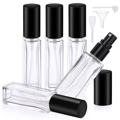 Segbeauty Travel Perfume Bottle Refillable, 5pcs 10ML Mini Glass Perfume Containers with Funnel and Pipette, Empty Portable Leak-proof Fragrance Bottles Spray Atomizer Pump Bottle Kit for Toiletries