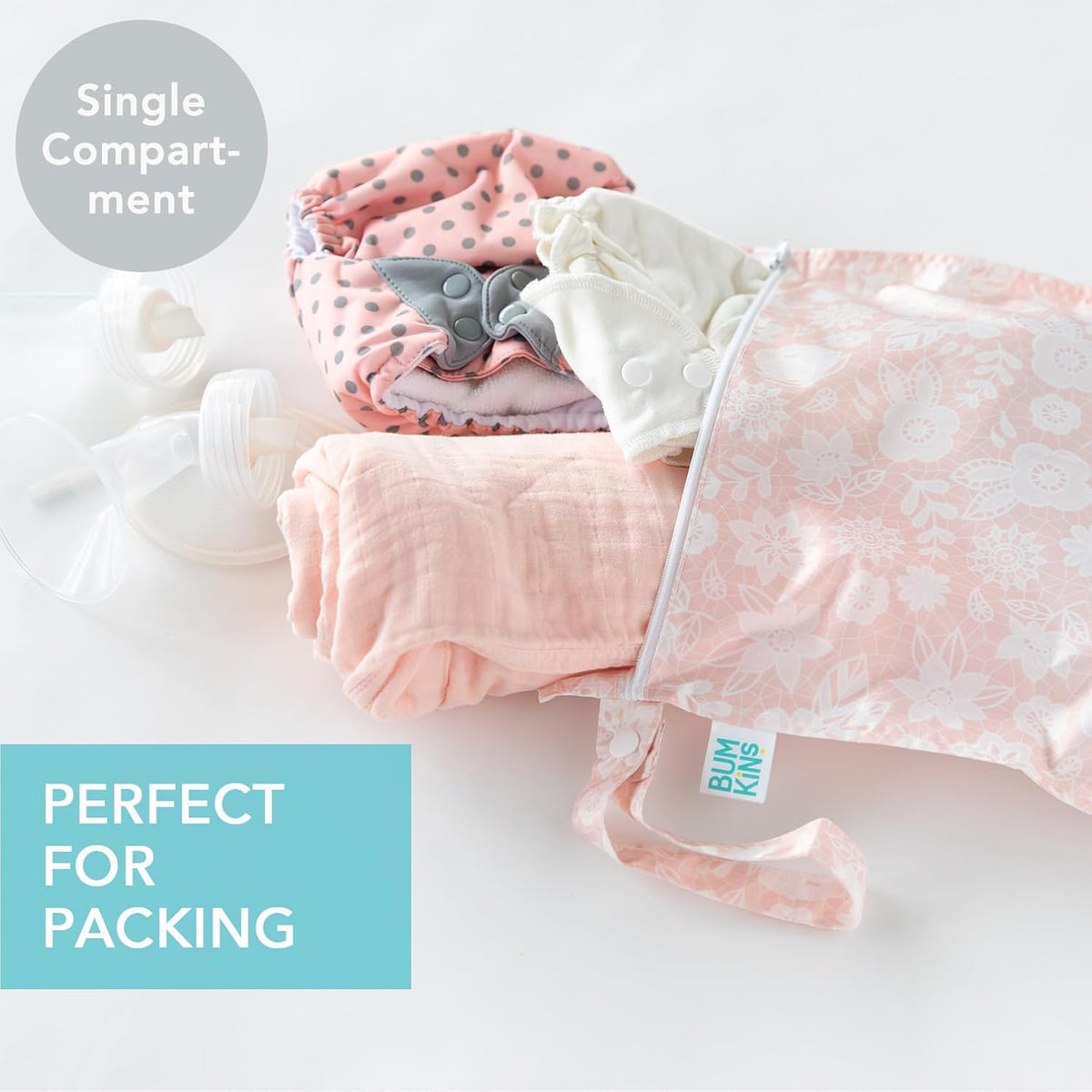 Bumkins Waterproof Wet Bag for Baby, Travel, Swim Suit, Cloth Diapers, Pump Parts, Pool, Beach, Gym Clothes, Toiletry, Hook to Stroller, Daycare, Zipper Reusable Wetdry Packing Pouch, Jungle